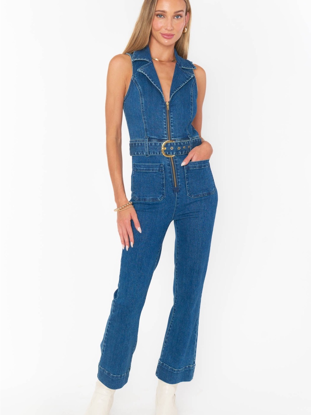 🌟 NWT Show Me Your MuMu Jacksonville Cropped Jumpsuit XS Lunar Blue Denim